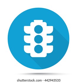 White Traffic Light icon on blue button isolated on white