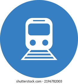Tren blanco en un vector de icono de círculo azul.
