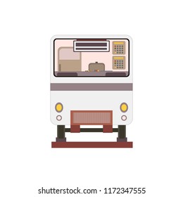 White train front view in flat style. Vector illustration