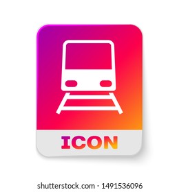 White Train icon isolated on white background. Public transportation symbol. Subway train transport. Metro underground. Rectangle color button. Vector Illustration