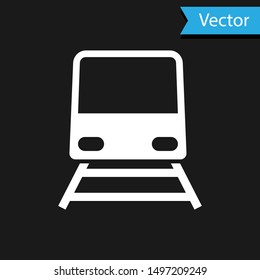 White Train icon isolated on black background. Public transportation symbol. Subway train transport. Metro underground.  Vector Illustration
