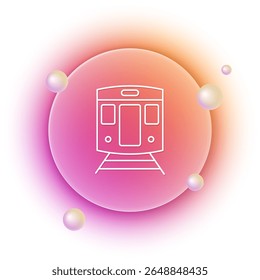 Trem branco e ícone ferroviário isolado no fundo branco. Símbolo de transporte público. Transporte ferroviário de metrô. Metrô subterrâneo. Fundo de círculo gradiente laranja e rosa. Vetor