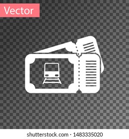 White Train ticket icon isolated on transparent background. Travel by railway.  Vector Illustration