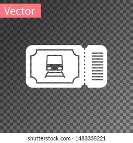 White Train ticket icon isolated on transparent background. Travel by railway.  Vector Illustration
