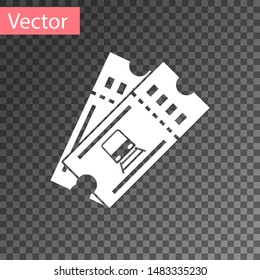 White Train ticket icon isolated on transparent background. Travel by railway.  Vector Illustration