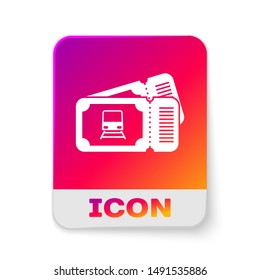 White Train ticket icon isolated on white background. Travel by railway. Rectangle color button. Vector Illustration