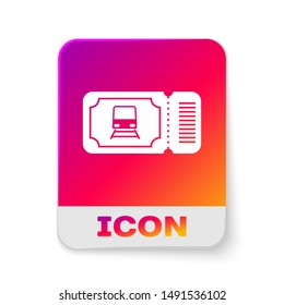White Train ticket icon isolated on white background. Travel by railway. Rectangle color button. Vector Illustration