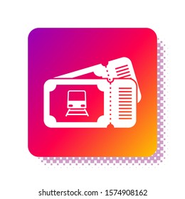 White Train ticket icon isolated on white background. Travel by railway. Square color button. Vector Illustration