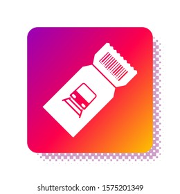 White Train ticket icon isolated on white background. Travel by railway. Square color button. Vector Illustration
