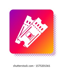 White Train ticket icon isolated on white background. Travel by railway. Square color button. Vector Illustration