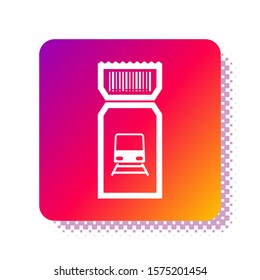 White Train ticket icon isolated on white background. Travel by railway. Square color button. Vector Illustration