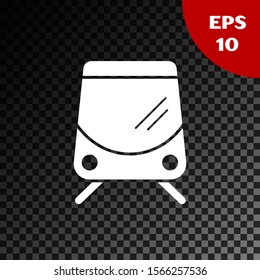 White Tram and railway icon isolated on transparent dark background. Public transportation symbol.  Vector Illustration