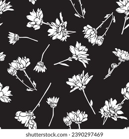 White Tranquil Blossoms Silhouette Vector Pattern can be use for background and apparel design