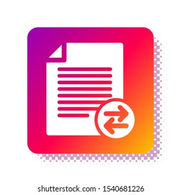 White Transfer files icon isolated on white background. Copy files, data exchange, backup, PC migration, file sharing concepts. Square color button. Vector Illustration