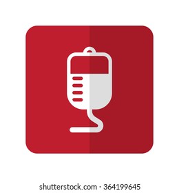 White Transfusion flat icon on red rounded square on white