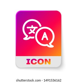 White Translator icon isolated on white background. Foreign language conversation icons in chat speech bubble. Translating concept. Rectangle color button. Vector Illustration