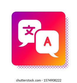 White Translator icon isolated on white background. Foreign language conversation icons in chat speech bubble. Translating concept. Square color button. Vector Illustration