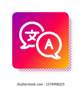 White Translator icon isolated on white background. Foreign language conversation icons in chat speech bubble. Translating concept. Square color button. Vector Illustration