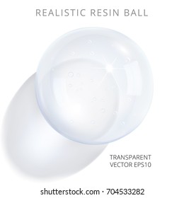 White translucent resin ball. Vector 3d realistic epoxy sphere of a pale milky tints. Glossy artificial jewel or jelly toy. Perfect closeup silicone bead with a transparent shadow. White background.