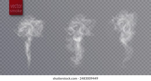 White translucent smoke steam cloudiness fog smog background. Vector special overlay effect isolated on transparent background for web design and illustrations.