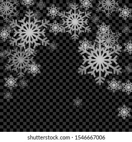 White translucent snowflakes on a transparent background. Winter, snow, christmas, holiday.