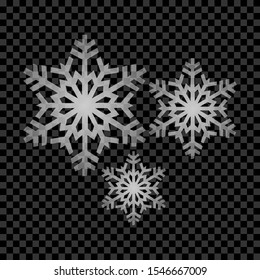 White translucent snowflakes on a transparent background. Winter, snow, christmas, holiday.