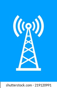White transmitter icon on blue background 