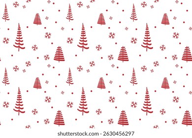 White transparent background features seamless vector pattern of red pine trees snowflakes, creating cheerful atmosphere perfect for winter celebrations holiday events Wrapping paper design for gift