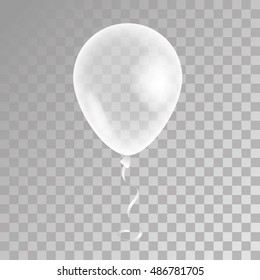 White transparent balloon on background. Frosted party balloons for event design. Balloons isolated in the air. Party decorations for birthday, anniversary, celebration. Shine transparent balloon.