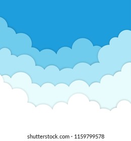 White transparent cloud paper layers and blue sky background