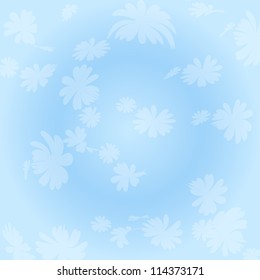 White transparent flowers on blue background