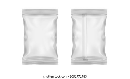 White Transparent Foil Pack For Snack, Chips, Candy Or Other Food. EPS10 Vector