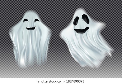 Ilustración del vector fantasma transparente blanco. Fantasmas aislados en un fondo oscuro. El concepto de halloween, monstruo, espíritu. Criaturas de otro mundo, el más allá. Ilustración del vector