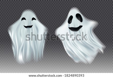 White transparent ghost vector illustration. Ghosts isolated on dark background. The concept of halloween, monster, spirit. Creatures from another world, the afterlife. Vector illustration