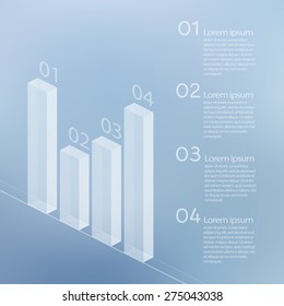 White transparent glass bar chart on a blurred background