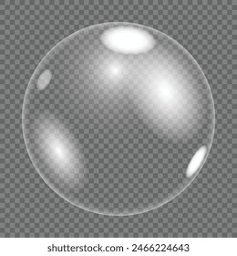 White transparent glass sphere glass or ball, shiny bubble glossy.