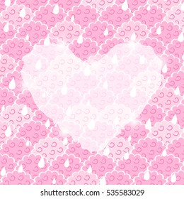 White Transparent Heart on Pink Cloud Background. Vector Valentine Card