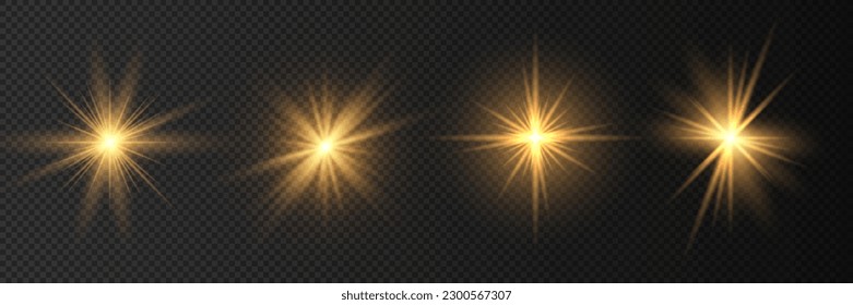 White transparent light effect, glare, shine, line, solar flare, spark and star set explosion. Abstract design element effect. Shining beam with lightning.