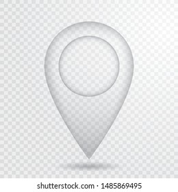 white transparent map pointer with transparent shadow, vector illustration