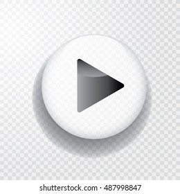 white transparent play button with shadow, vector icon