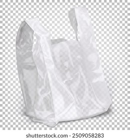 A white transparent polyethylene bag stands on a transparent background. Vector illustration