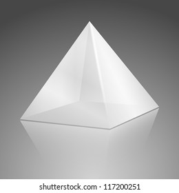 White transparent pyramid package on gray background