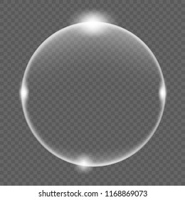 White transparent soap air bubble, isolated on black background, vector illustration