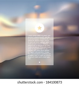 White transparent text frame on an abstract blurred beach landscape vector illustration