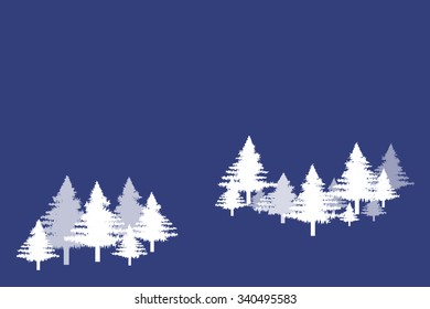 White transparent winter trees on the dark blue background. 