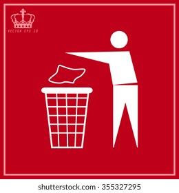 White Trash bin or trash can with human figure symbol in vector 