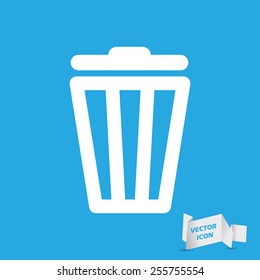 white trash bin icon on a blue background