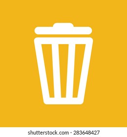 white trash bin icon on a yellow background