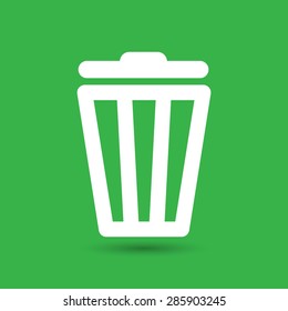 white trash bin icon on the green background