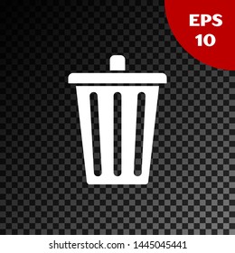 White Trash can icon isolated on transparent dark background. Garbage bin sign. Recycle basket icon. Office trash icon.  Vector Illustration